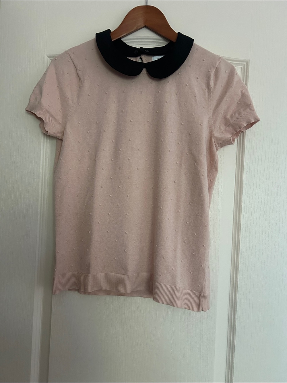 Elle Light Pink Short Sleeve Sweater with Black Peter Pan Collar
